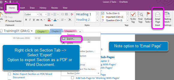 Export Section / Email Page