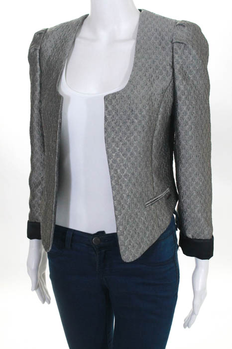 maison scotch silver sheer long sleeve open front blazer jacket
