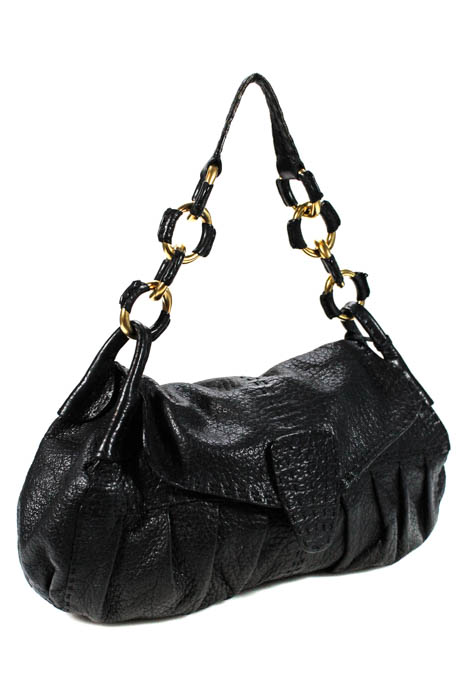 Valentino Garavani Black Leather Gold Tone Hardware Shoulder Handbag | eBay