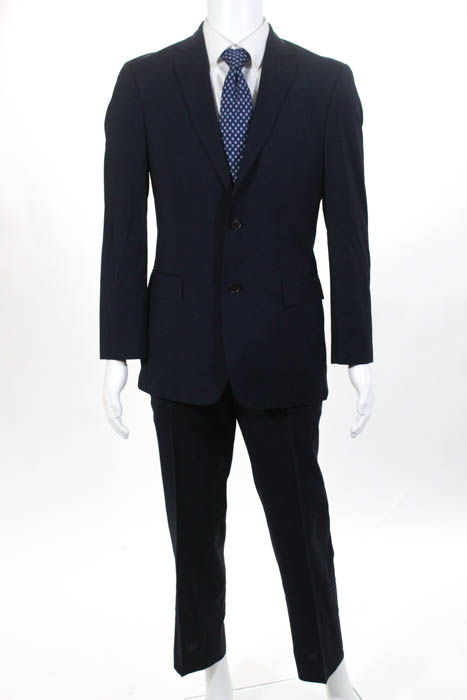 BOSS HUGO BOSS Mens Navy Blue Wool Striped Two Button Pants Suit Size ...