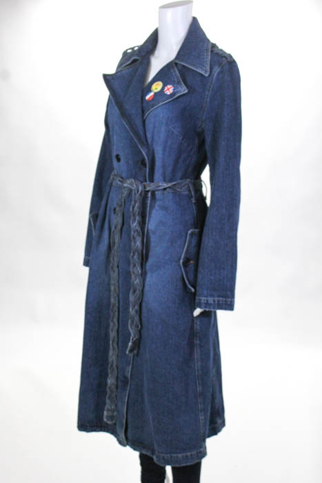 See by Chloe Womens Coat Size 10 Blue Denim Belted Pin Accent Trench | eBay