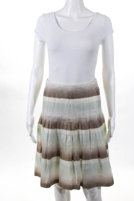 Akris Punto Womens Skirt Size 2 Beige Cream Green Striped A Line ...