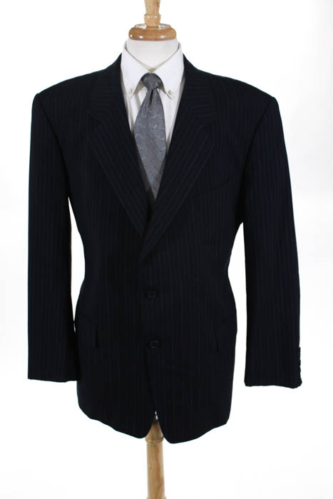 Valentino Mens Blazer Size 46 Blue Stripes Wool Blend Notched Collar ...