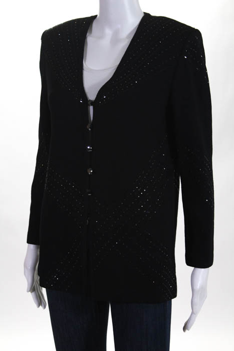 St. John Evening By Marie Gray Womens Black Jeweled Cardigan Sweater ...