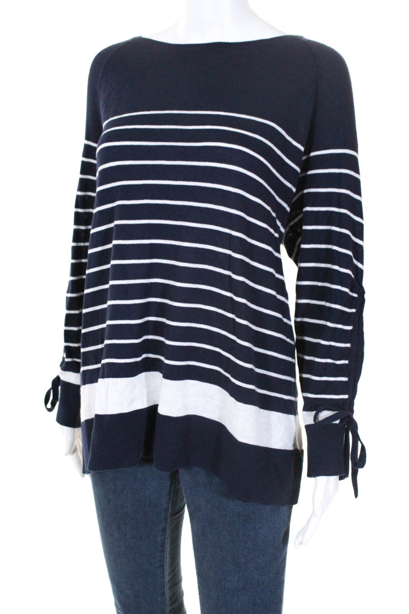 Sejour Womens Crew Neck Sweater Blue White Striped Cotton Size 1X | eBay