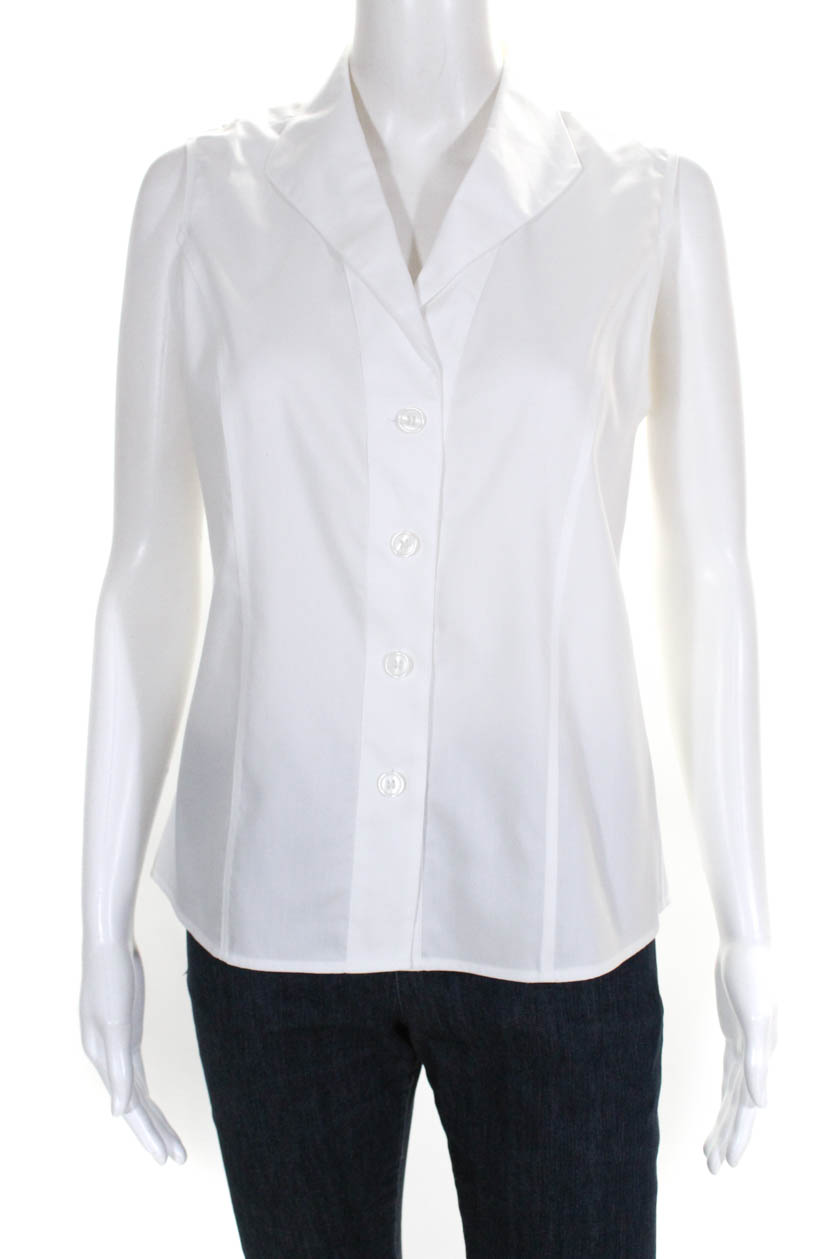 Calvin Klein Womens Sleeveless Button Down Blouse White Cotton Size 6