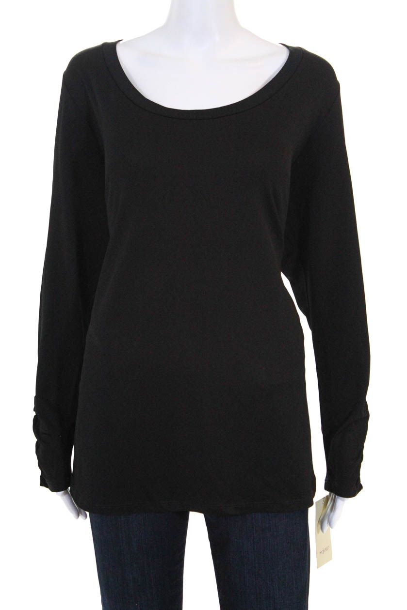 Sejour Womens Ruched Long Sleeve Knit Scoop Neck Top Black Size 1X ...