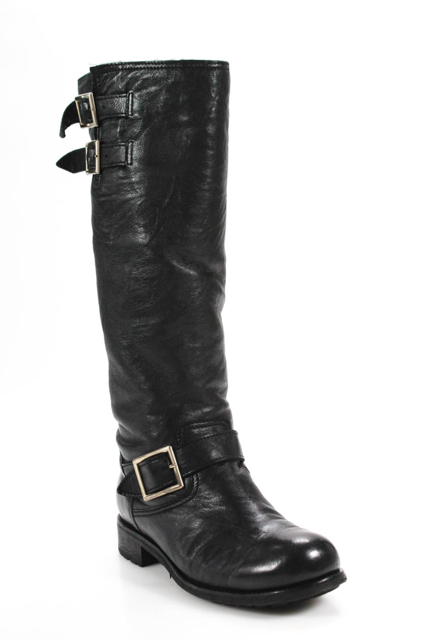 Jimmy Choo Womens Rabbit Fur Lined Leather Knee High Boots Black Size ...