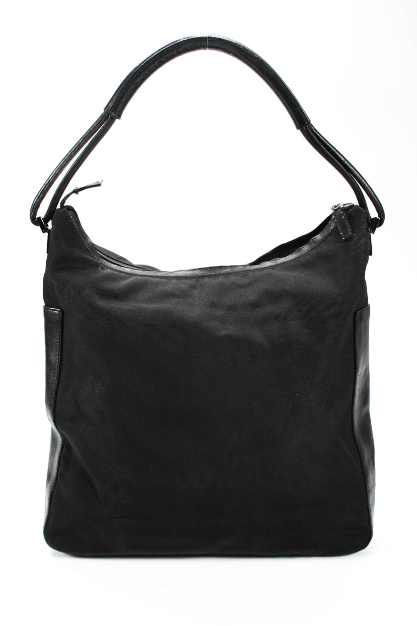 Gucci Womens Leather Trim Silver Tone Shoulder Handbag Black | eBay