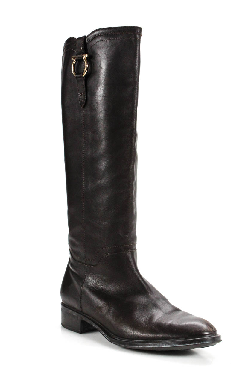 Salvatore Ferragamo Womens Knee High Boots Dark Brown Leather Size 10 ...
