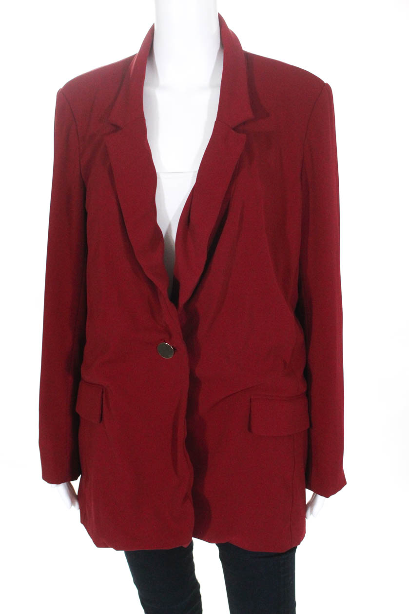 Badgley Mischka Womens Ruby Blazer Button Up V-Neck Jacket Red Size 12 ...