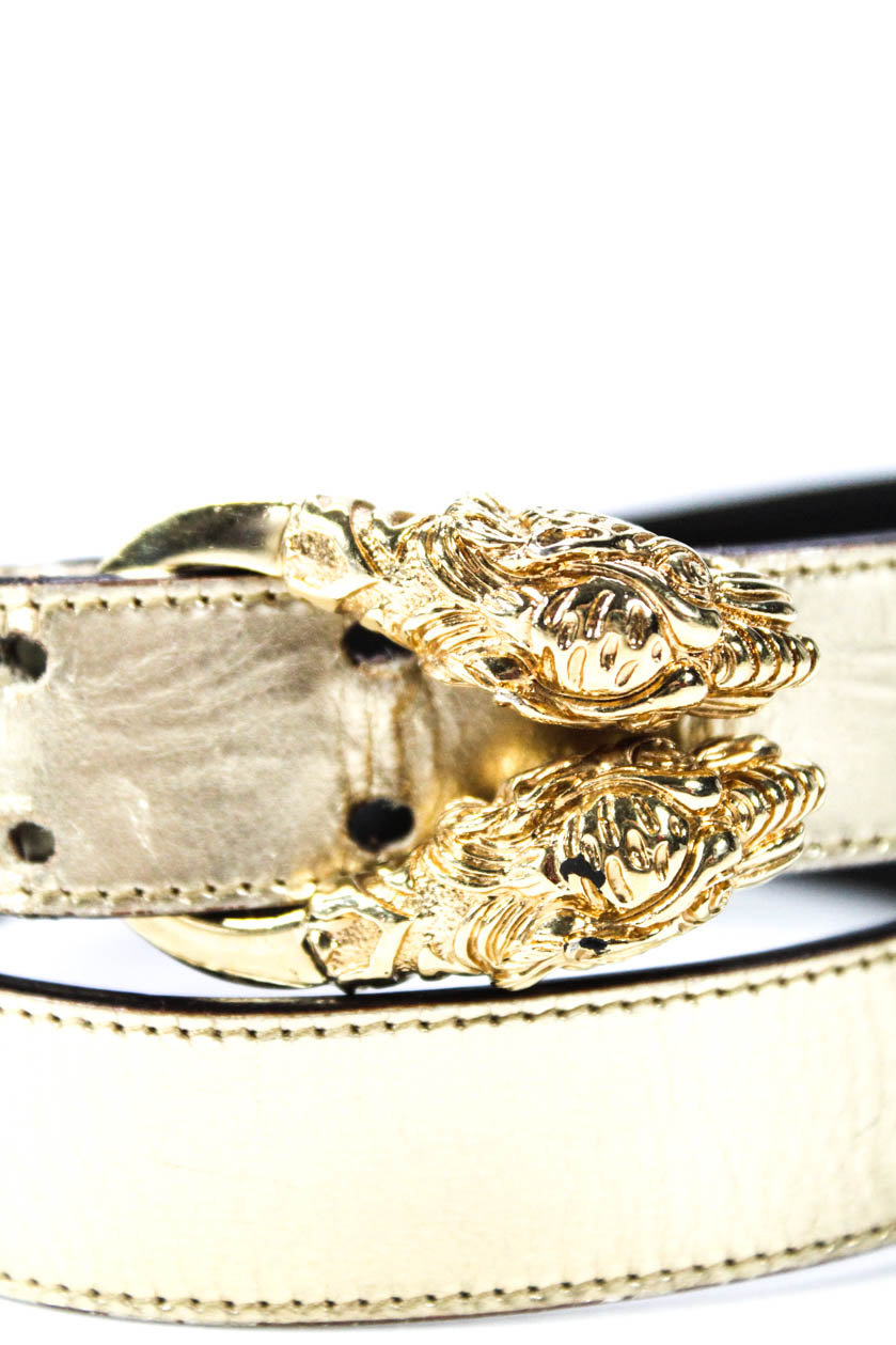 Gucci Womens Skinny Belt Dragon Buckle Gold Metallic Size Small | eBay