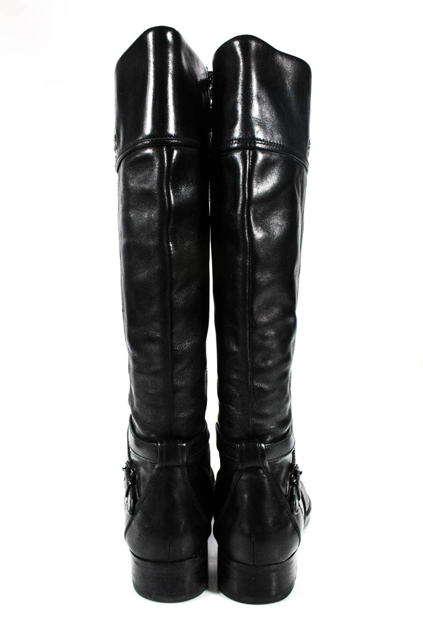 Coach Womens Tall Knee High Riding Boots Black Leather Buckle Strap ...