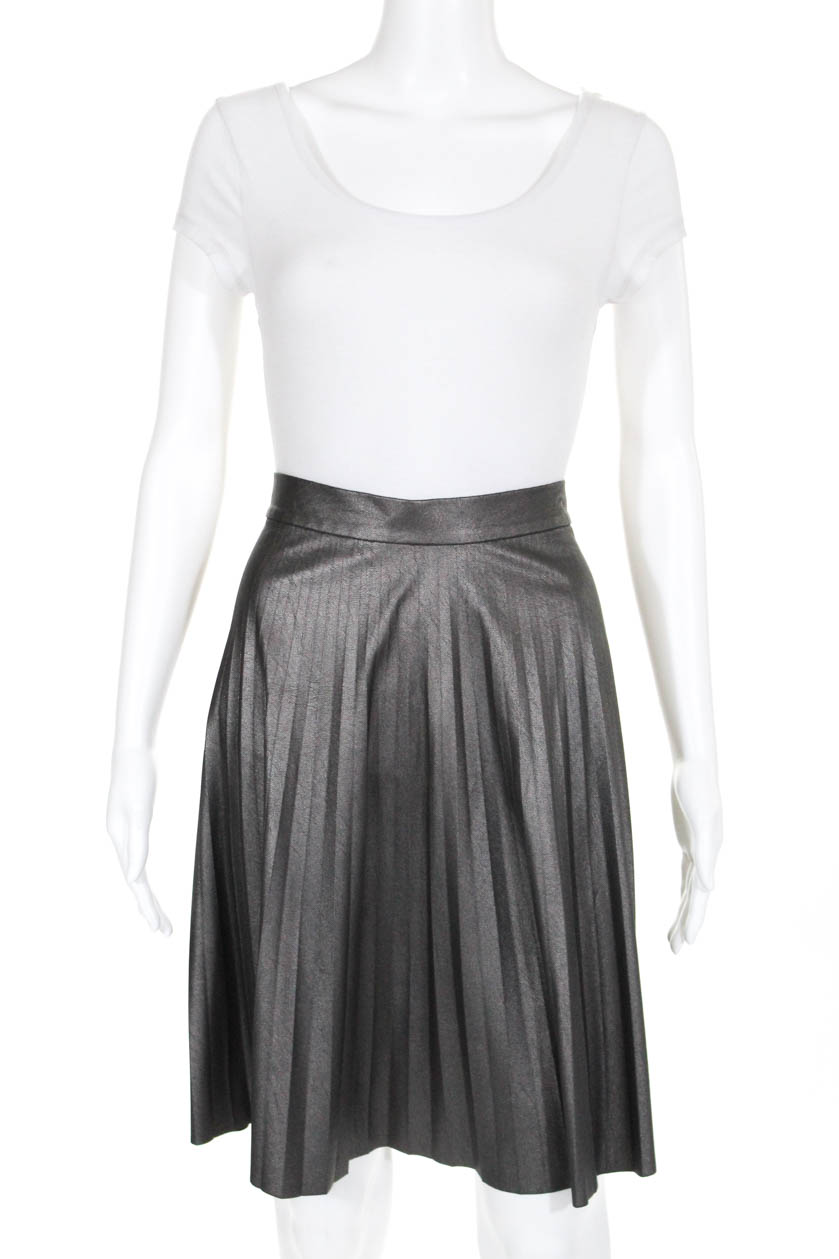 Slate & Willow Womens Gunmetal Faux Leather Pleat Skirt Grey Size 16 ...
