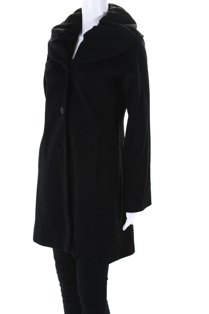 Fleurette Womens Button Down Long Sleeve V Neck Coat Black Wool Size 4 ...