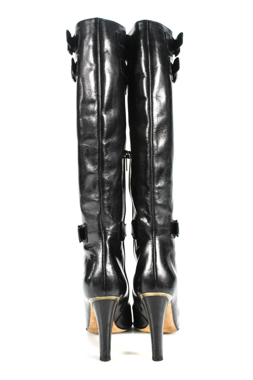 Jimmy Choo Womens Leather Triple Buckle Zip Up High Heel Boots Black ...
