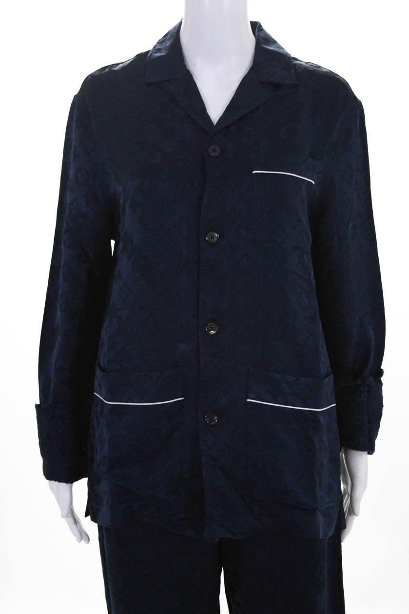 Louis Vuitton X Supreme Womens Monogram Satin Pajama Set Navy Blue Size 2XS | eBay