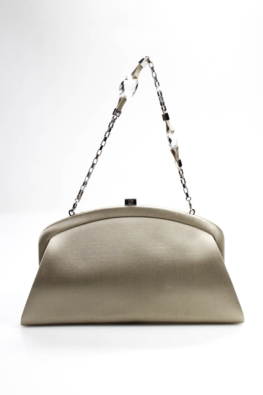 Giorgio Armani Womens Structured Clutch Handbag Taupe Satin | eBay