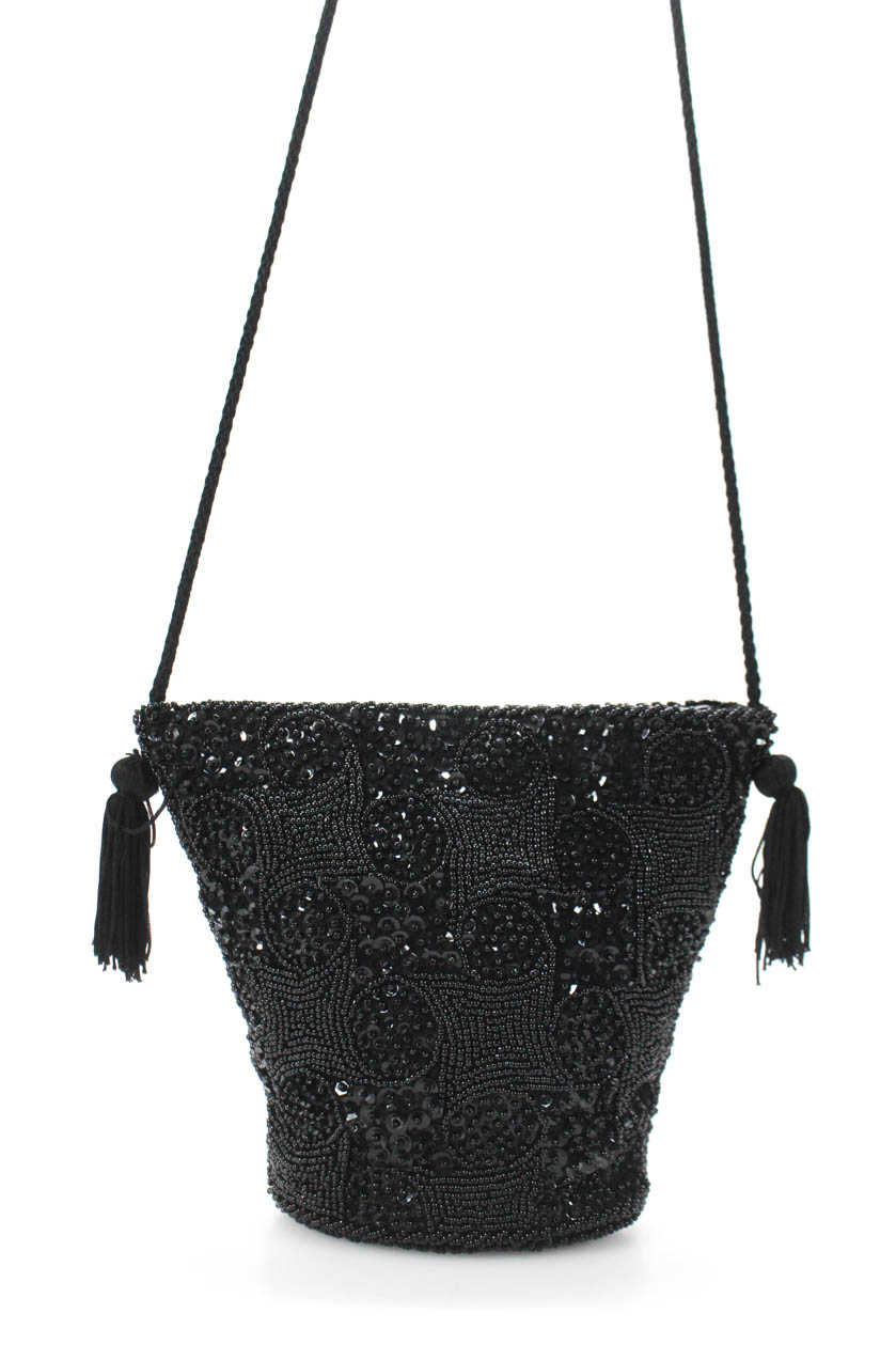 Saks Fifth Avenue Women&#39;s Beaded Fringe Shoulder Handbag Black Size Small | eBay