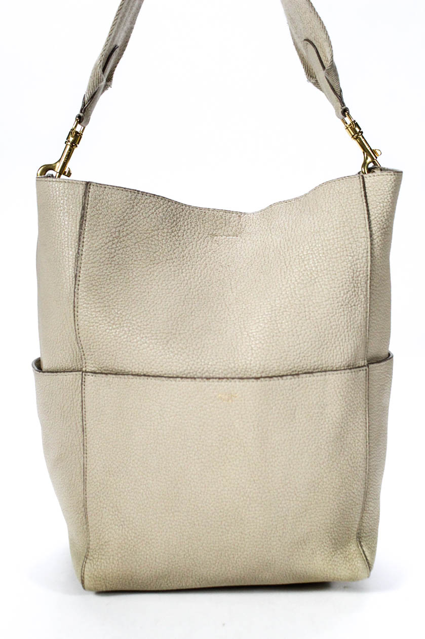 Celine Womens Celine Leather Seau Sangle Bucket Shoulder Handbag Beige ...