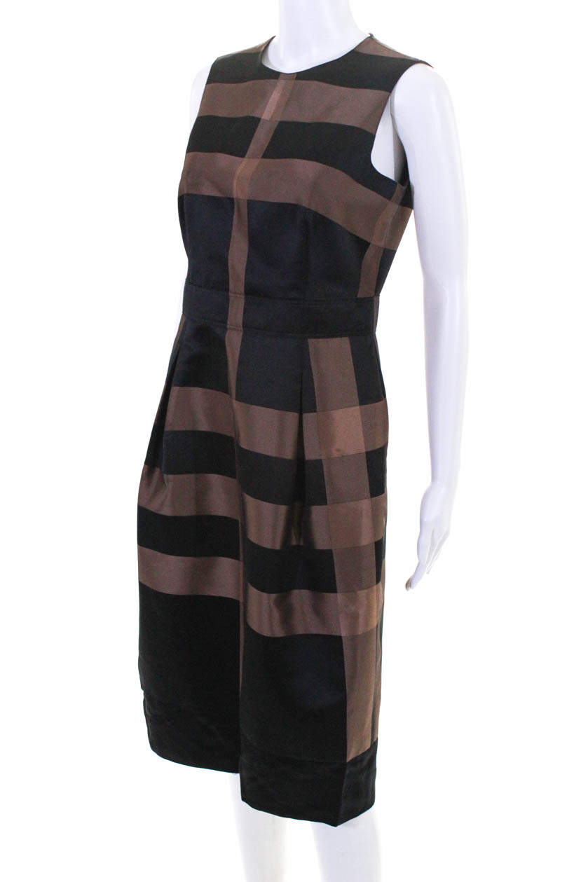 Burberry London Womens Plaid Inverted Pleat Sleeveless Dress Brown Black Size 6 | eBay
