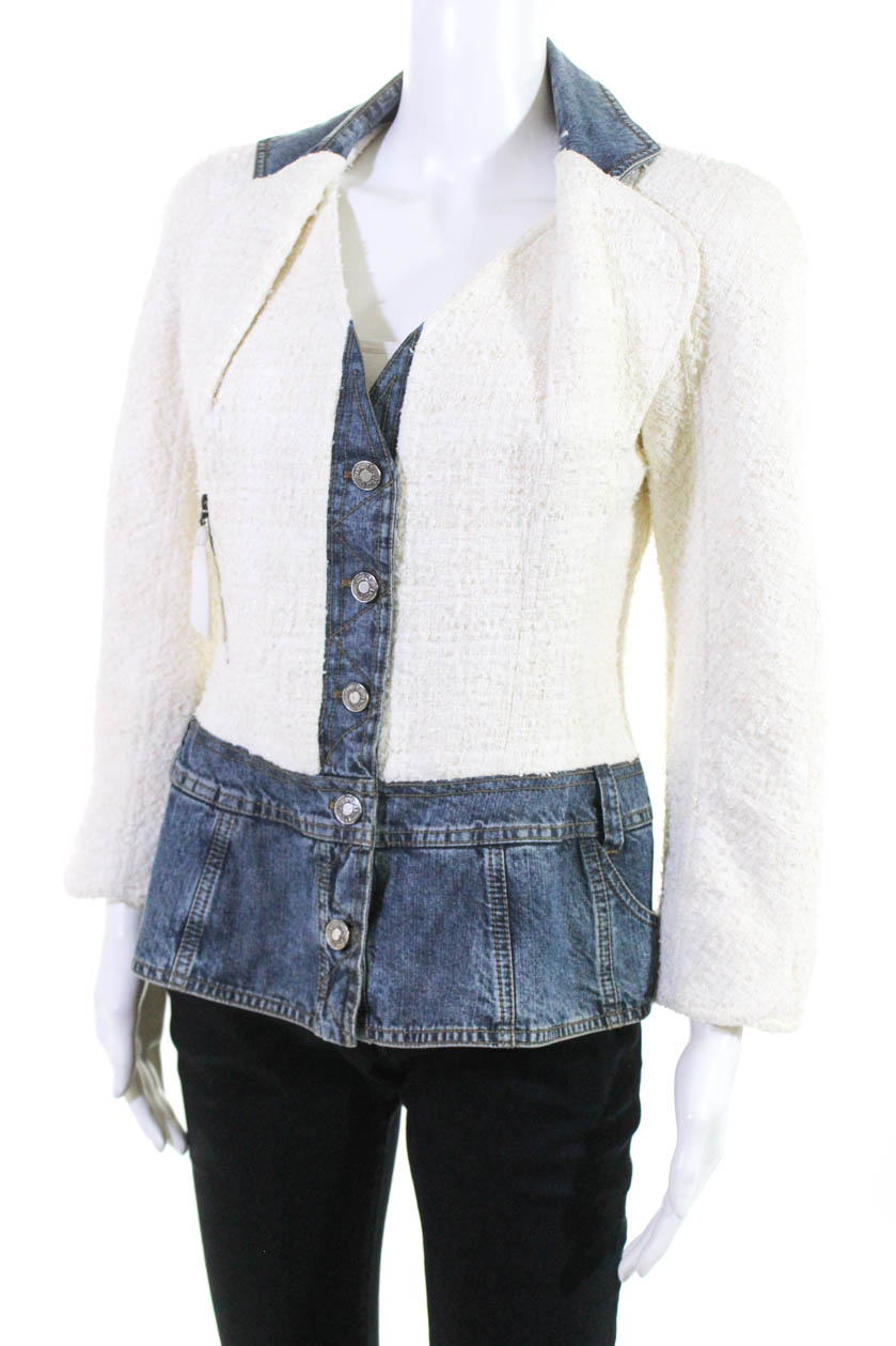 Christian Dior Boutique Womens Denim Tweed Jacket Ivory Blue Size 10 | eBay