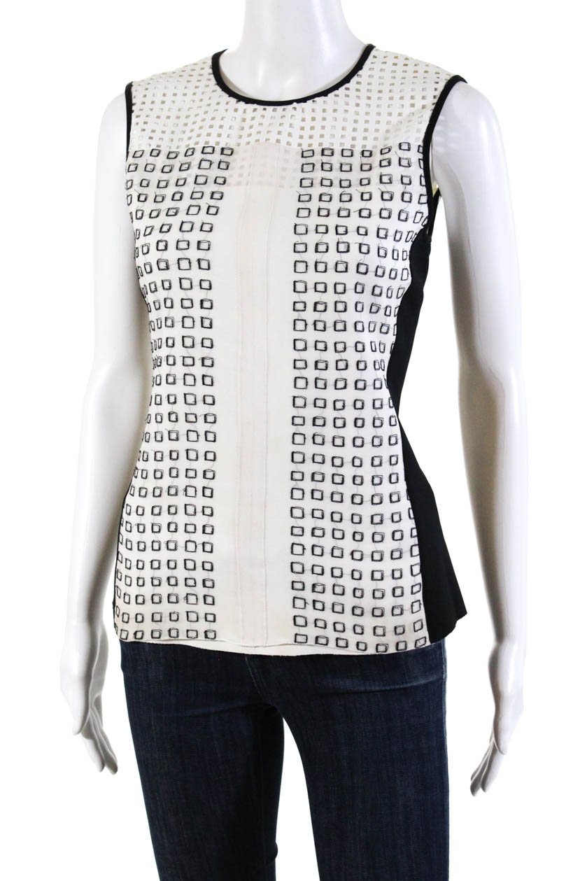 Reed Krakoff Womens Crew Neck Perforated Sleeveless Top White Size 6 | eBay