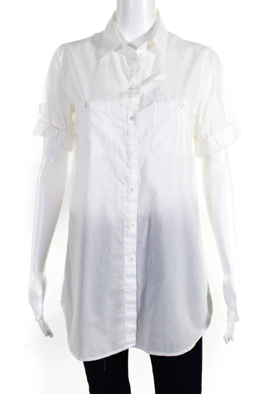 Vince Womens Short Sleeve Cotton Sheer Button Down Shirt Top White Size ...