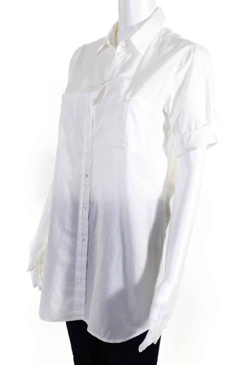 Vince Womens Short Sleeve Cotton Sheer Button Down Shirt Top White Size ...