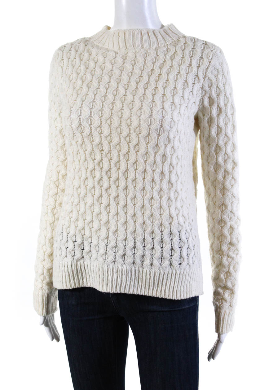 Theory Womens Wool Cable Knit Mock Neck Sweater Ivory Size Petite | eBay