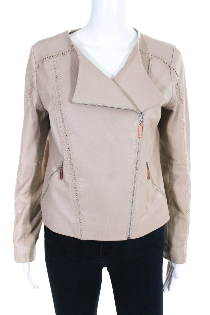 Escada Sport Womens A-Symmetrical Zip Leather Jacket Beige Size 36 ...