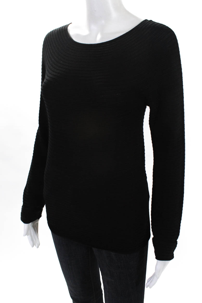 Giorgio Armani Womens Ribbed Long Sleeve Knit Top Shirt Black Size IT 42 | eBay