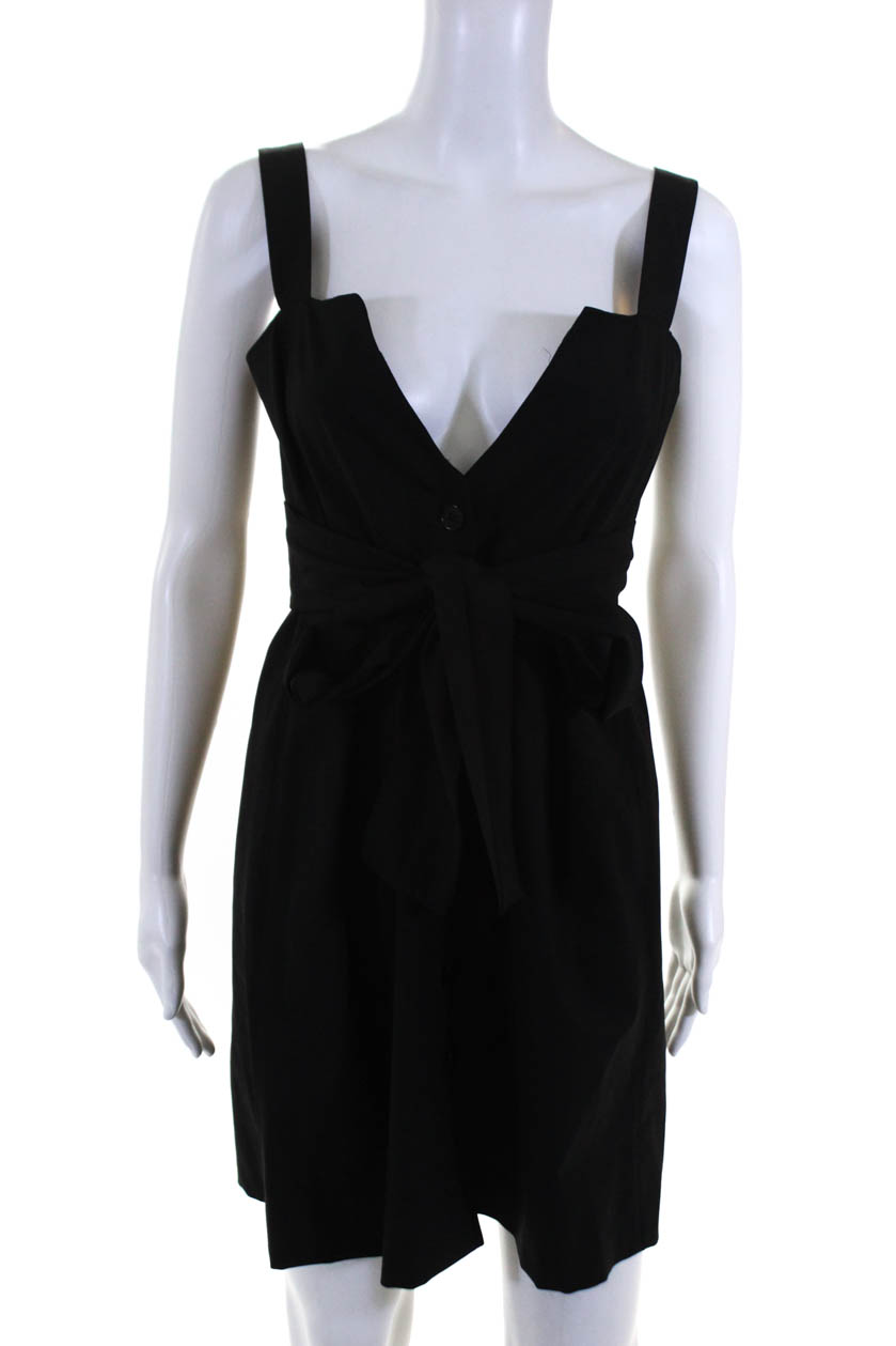Theory Womens Sleeveless Button Front V-Neck Mini A-Line Dress Black