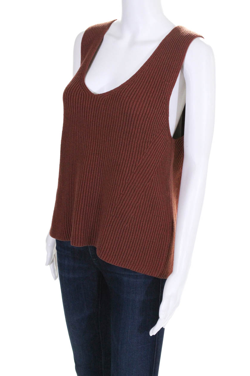Vince Womens Sleeveless Cotton Ribbed V-Neck Sweater Vest Brown Size ...