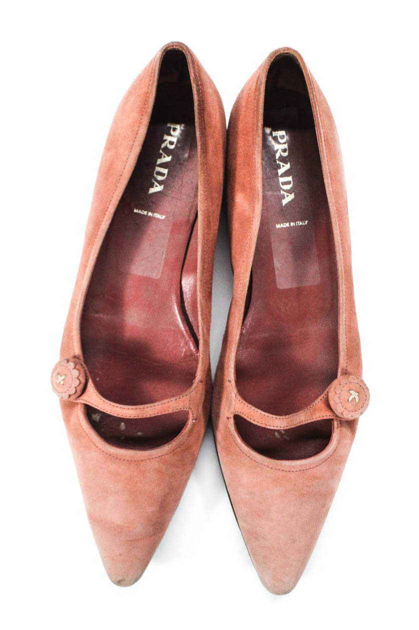 Prada Womens Pointed Toe Vintage Mary Jane Ballet Flats Pink Suede Size ...
