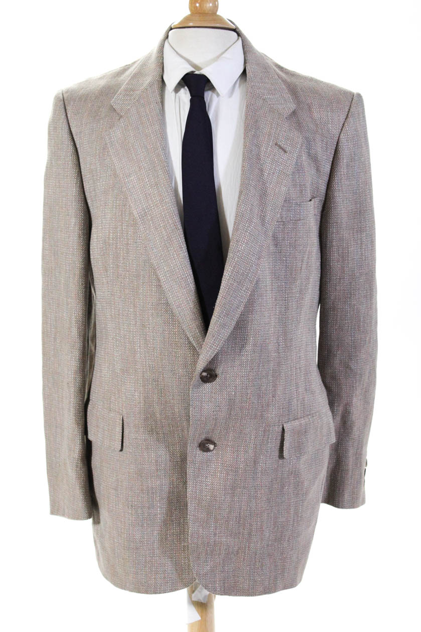 Christian Dior Mens Two Button Up Tweed Blazer Suit Jacket Beige Size