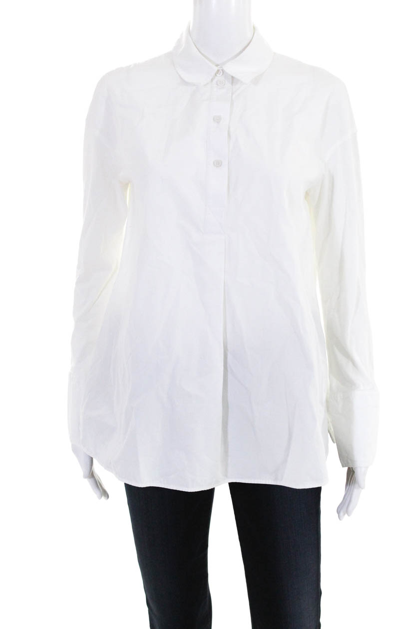 Cos Womens Long Sleeve Button Up Collared Blouse Top Shirt White Cotton ...