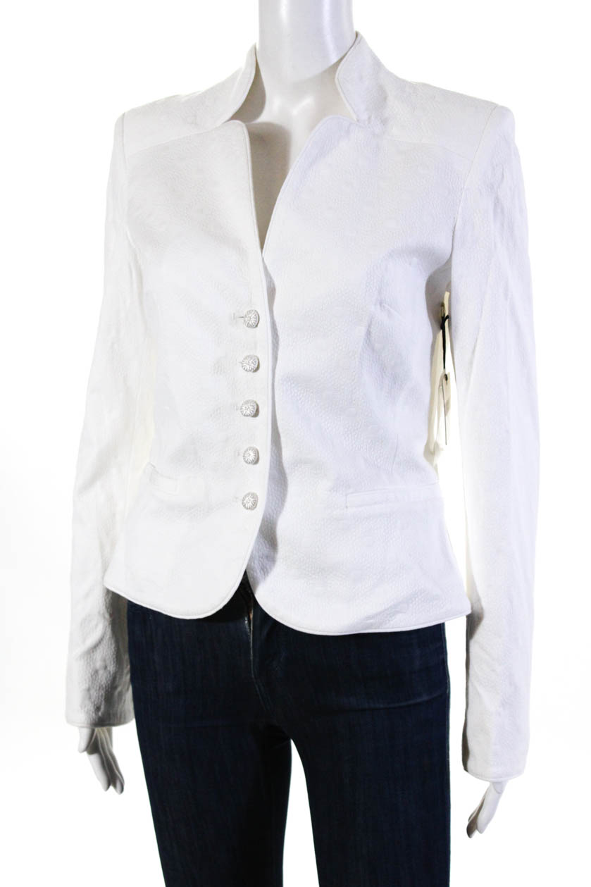 Milly Womens Button Down Fitted Blazer White Textured Cotton Size 8 | eBay