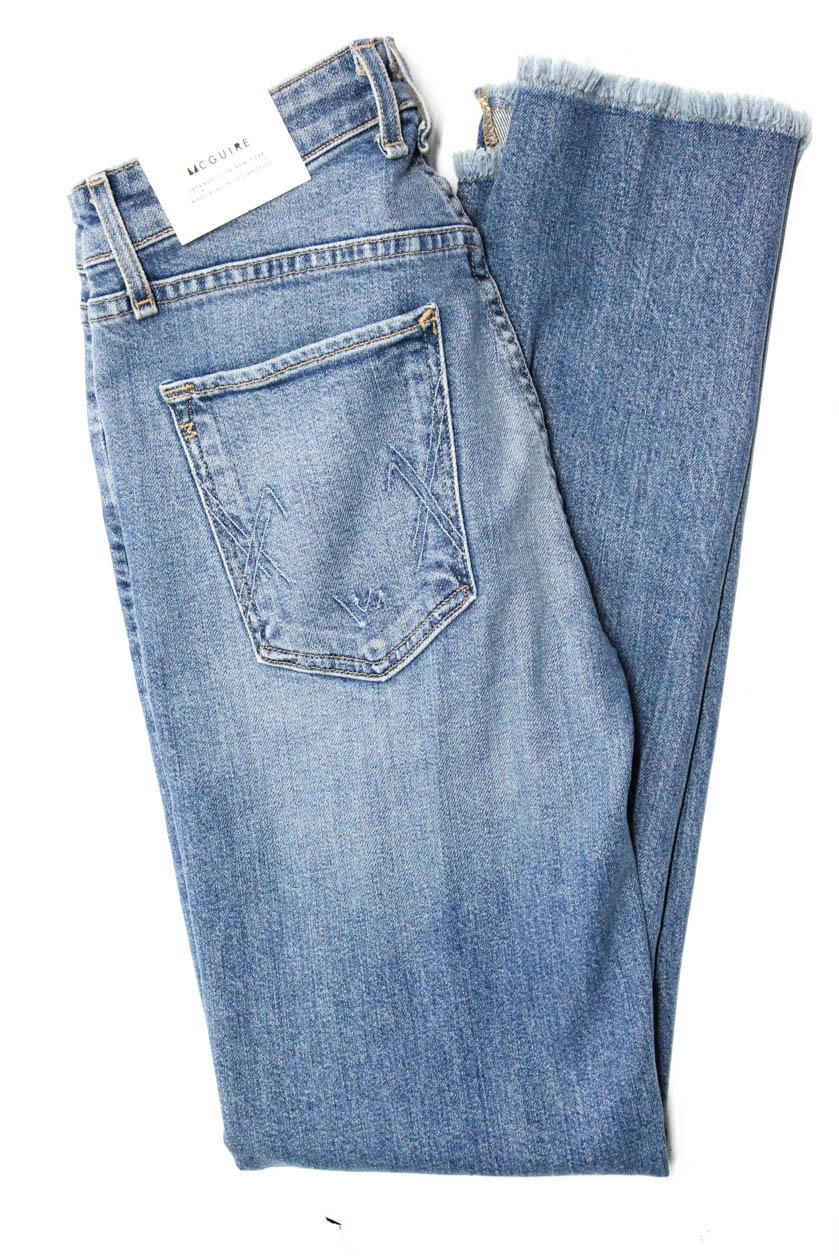 McGuire Womens Slim Straight Leg Frayed Jeans Light Blue Size 25 | eBay