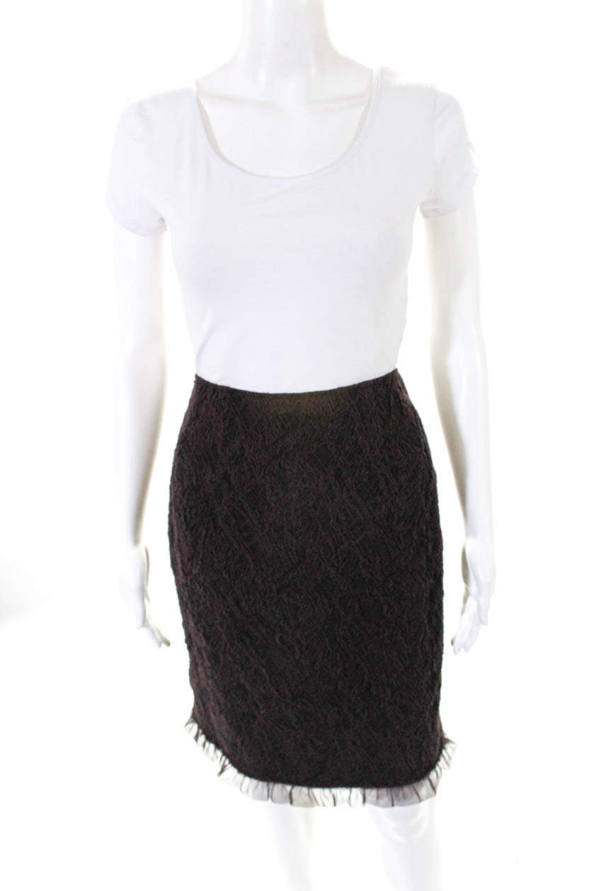 Rickie Freeman Teri Jon Womens Lace Ruffle Trim Pencil Skirt Brown Size ...