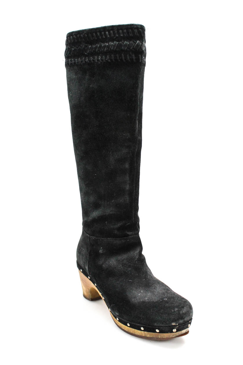 UGG Australia Womens Suede Wooden Knee High Boots Black Size 7 | eBay