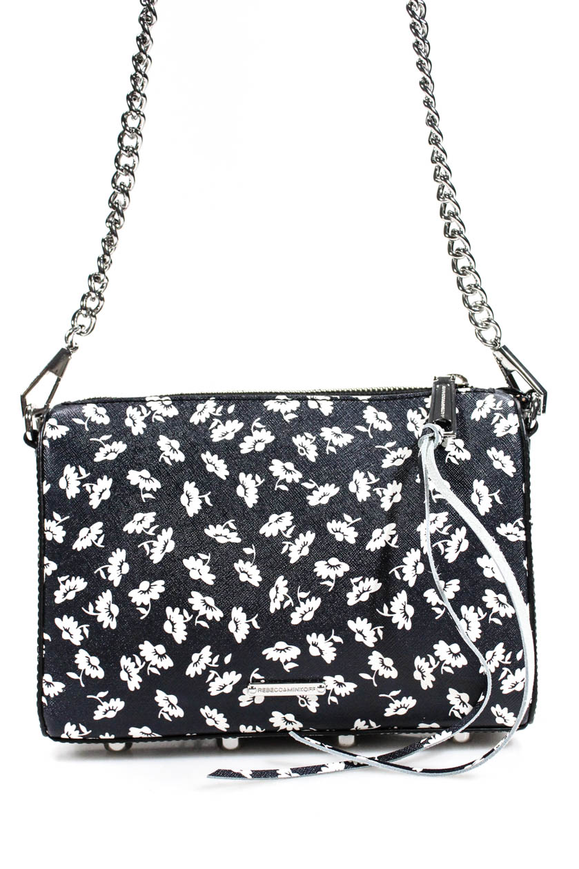 Rebecca Minkoff Womens Small Black White Floral Leather Avery Crossbody