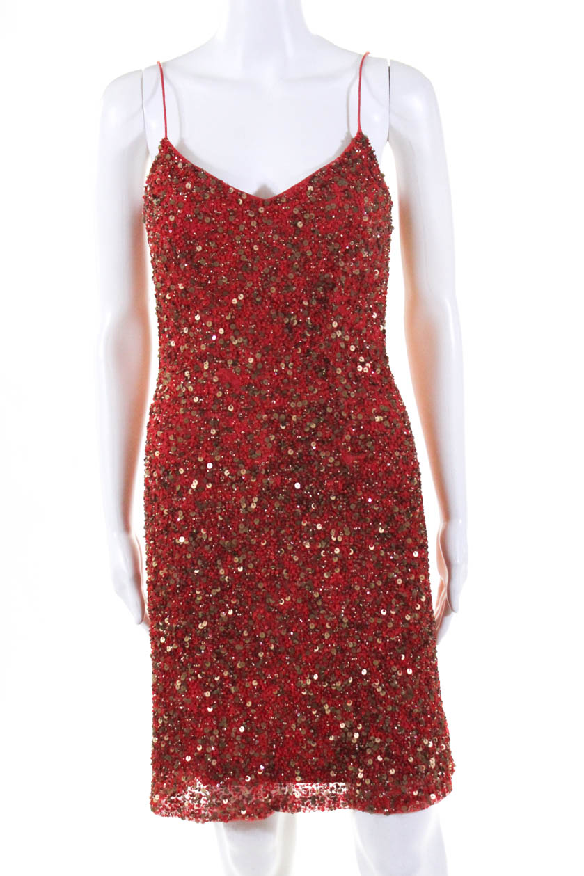 red and gold cocktail dress