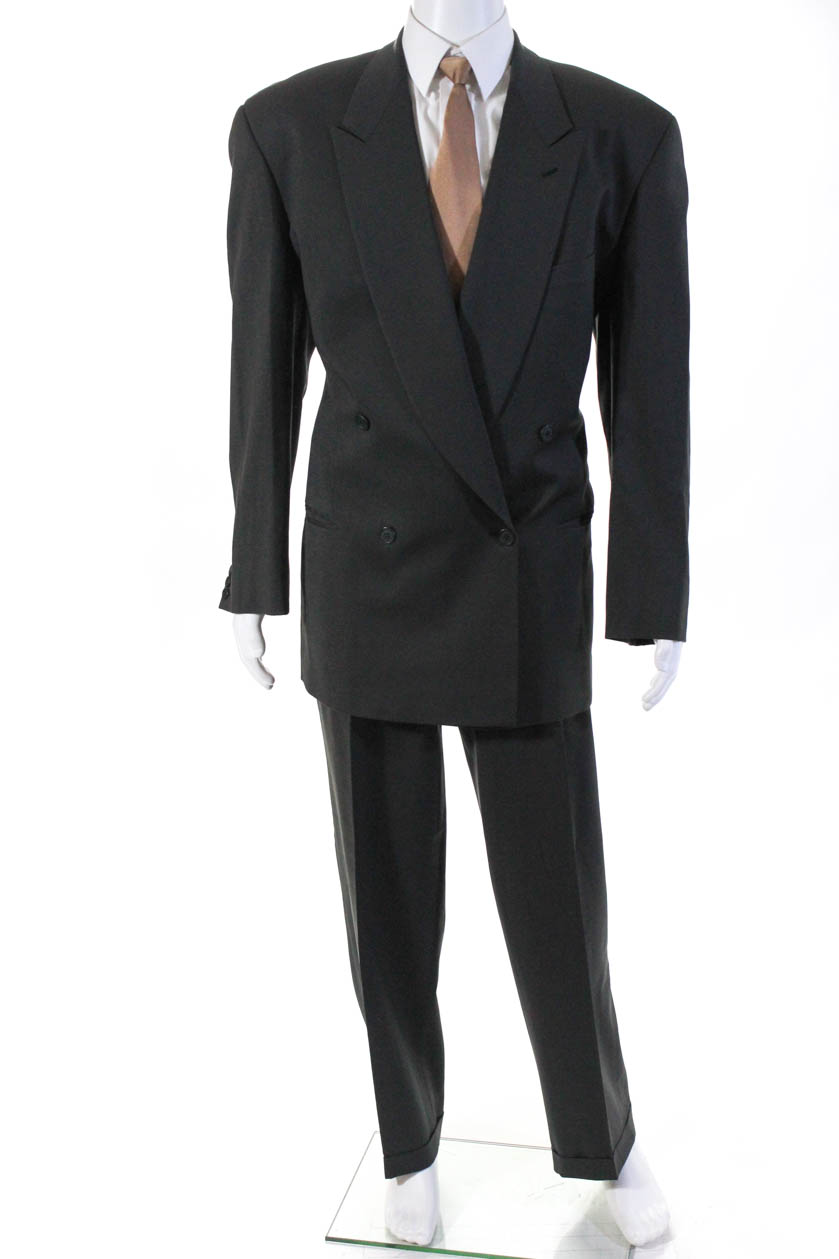 Giorgio Armani High Rise Pleated Front Pants Suit Two Button Gray Size ...