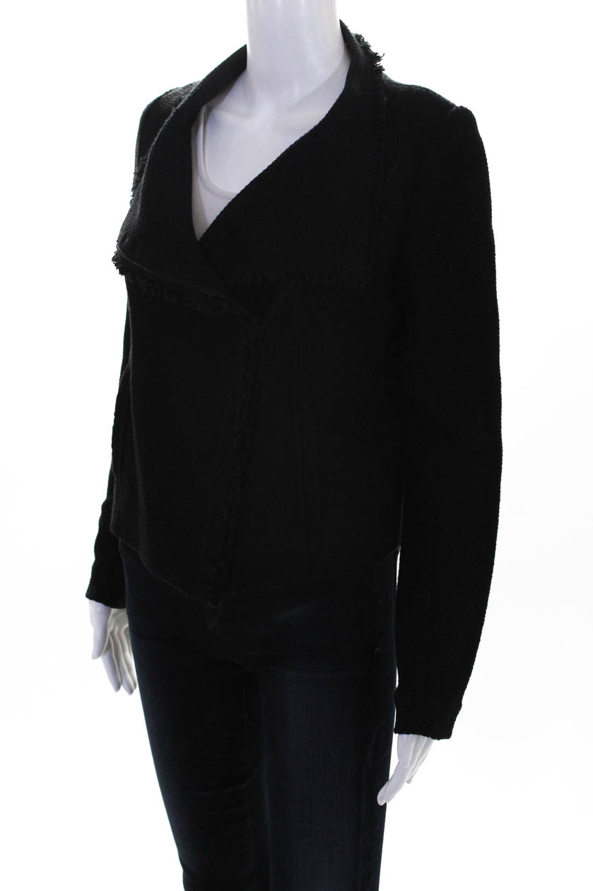 Vince Womens Woven Fringe Hem Asymmetrical Zip Jacket Black Size Small ...