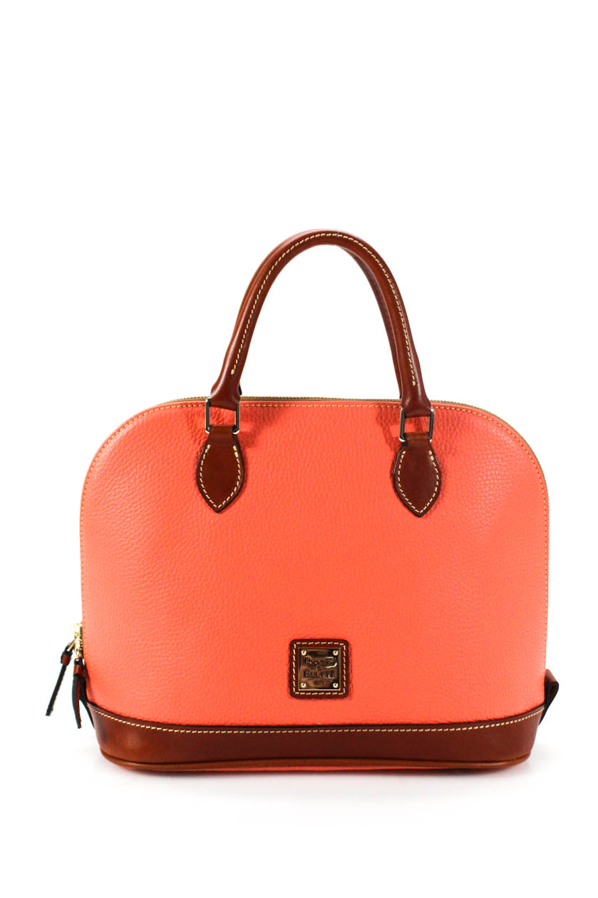 Dooney & Bourke Leather Zip Zip Satchel Handbag Coral Pink Brown