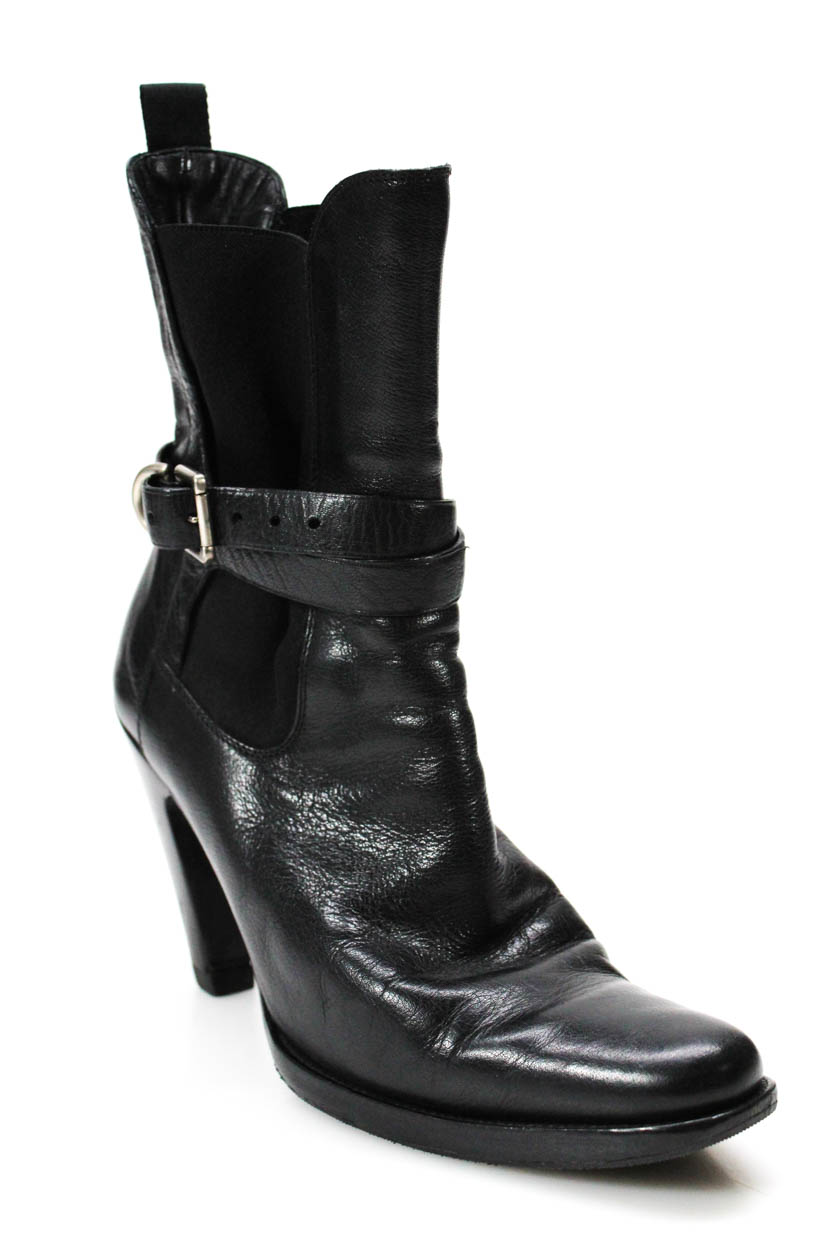 Prada Womens Leather Wrap Buckle High Heel Boots Black Size 36.5 6.5 | eBay