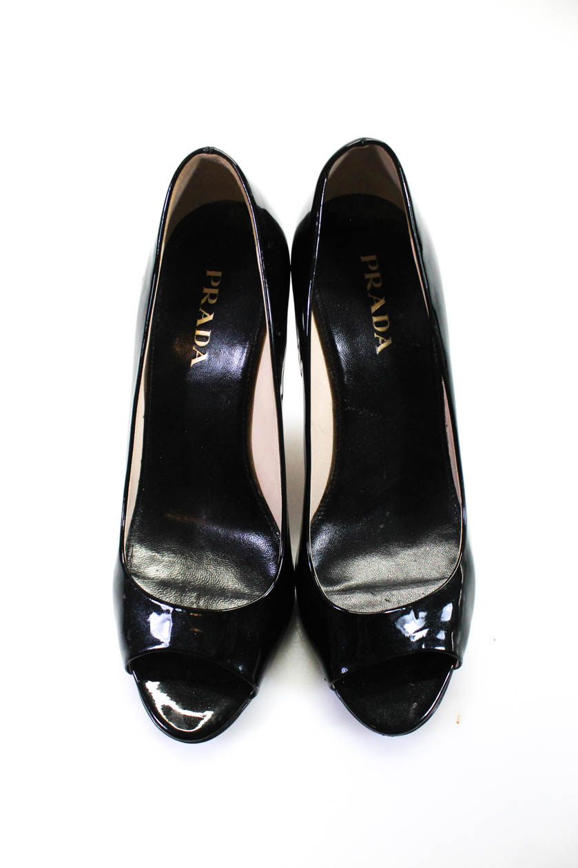Prada Womens Peep Toe Patent Leathe High Heel Pumps Black Size 38 8 | eBay
