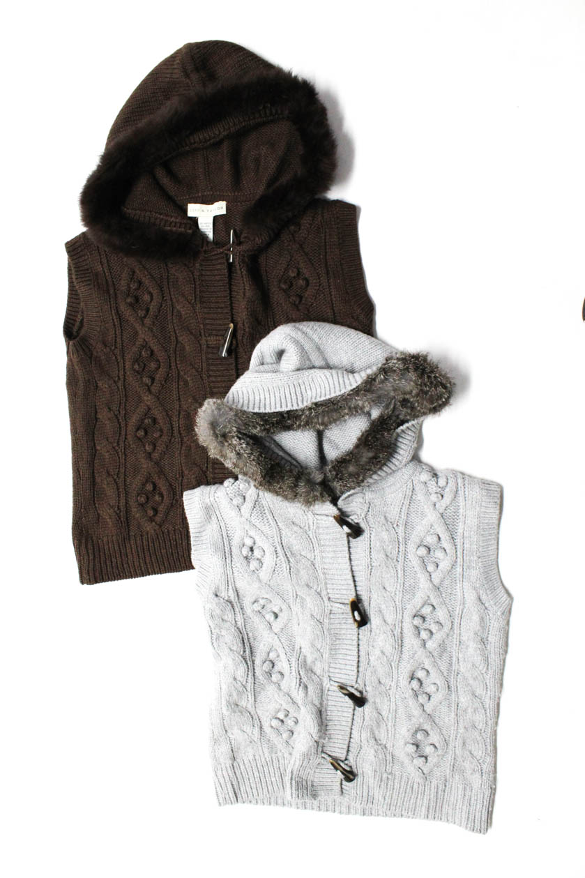 Lord & Taylor Womens Rabbit Fur Trim Sweaters Gray Brown Size Small Lot 2 | eBay