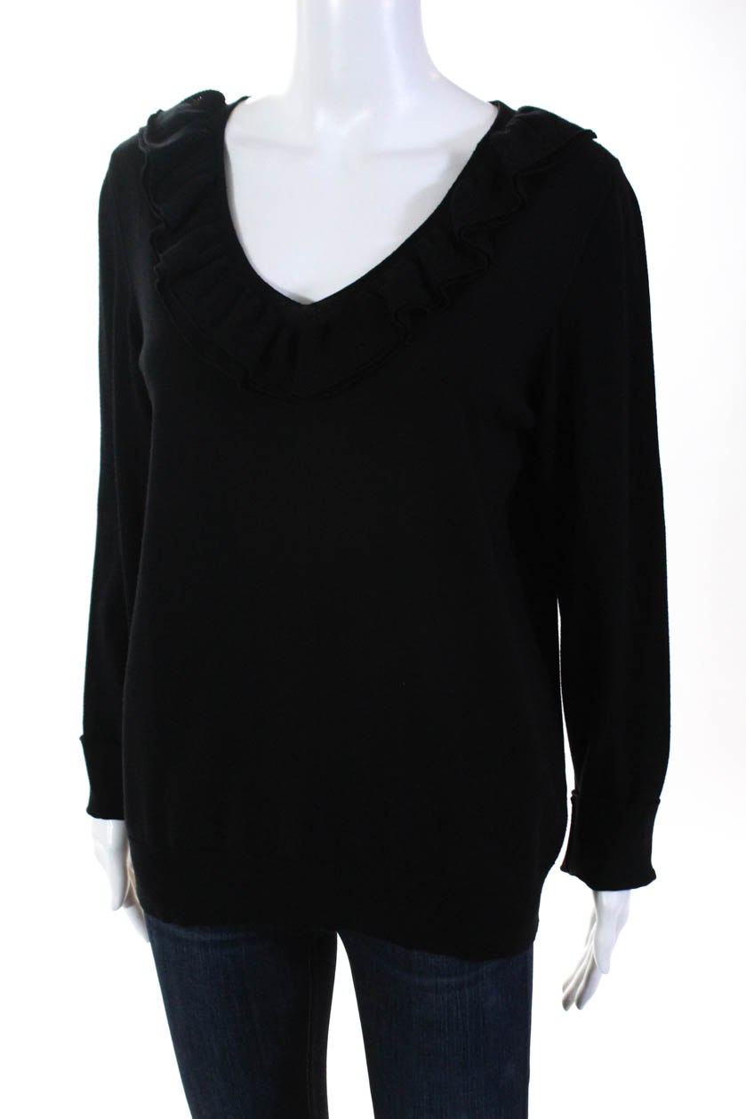 Louis Vuitton Womens Wool Long Sleeve Ruffle V-Neck Sweater Black Size Large | eBay